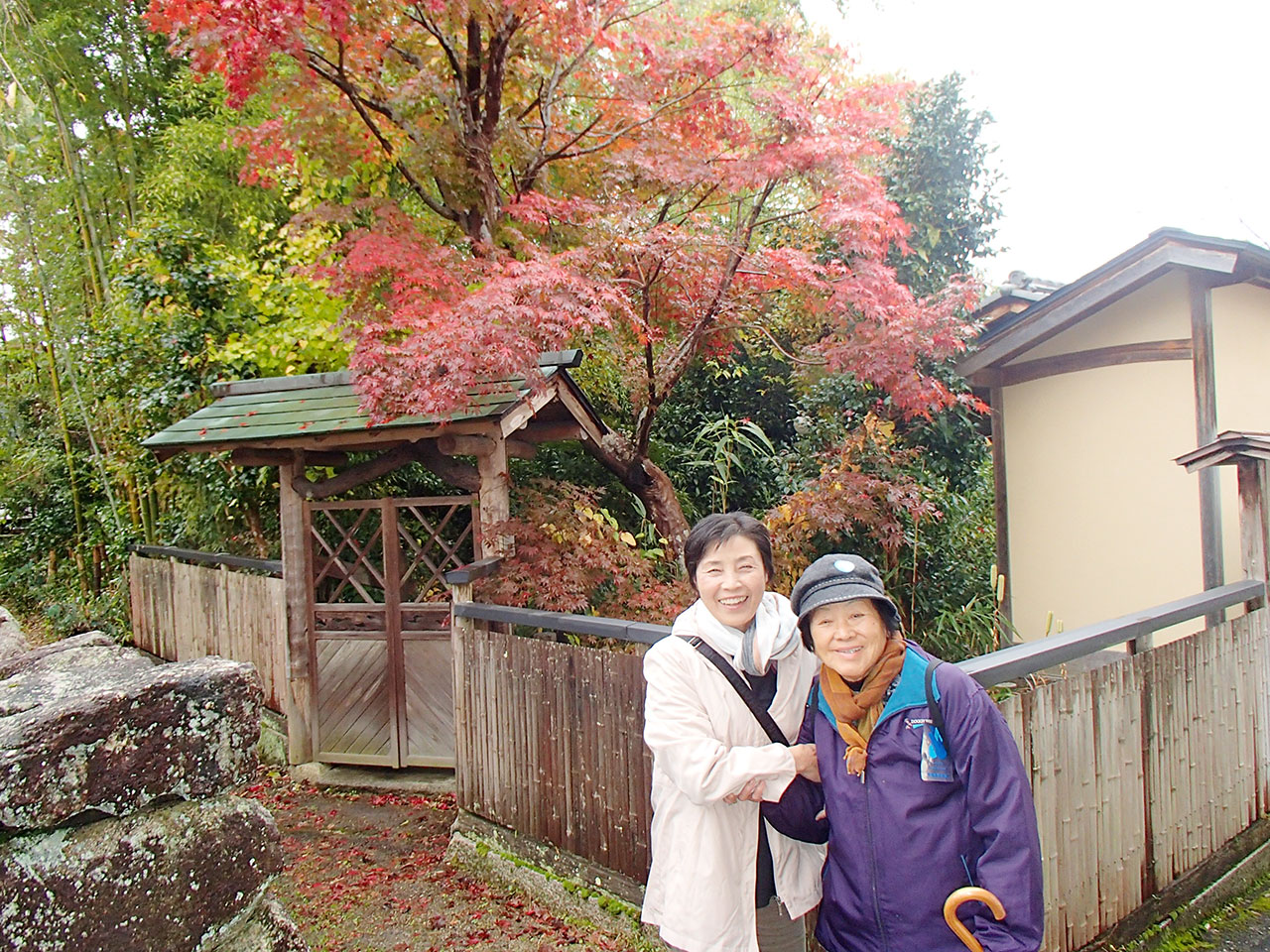 岩村城下町らしい町並みと綺麗な紅葉。